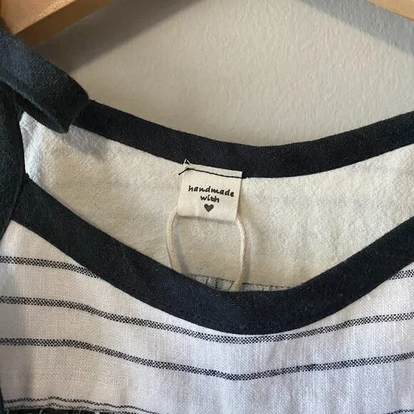 Handmade Children's Cotton Linen Black White Mixed Pattern Tie Strap Dress - Picture 3 of 13